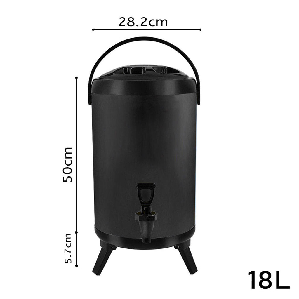 NNEAGS 2X 18L Stainless Steel Insulated Milk Tea Barrel Hot and Cold Beverage Dispenser Container with Faucet Black