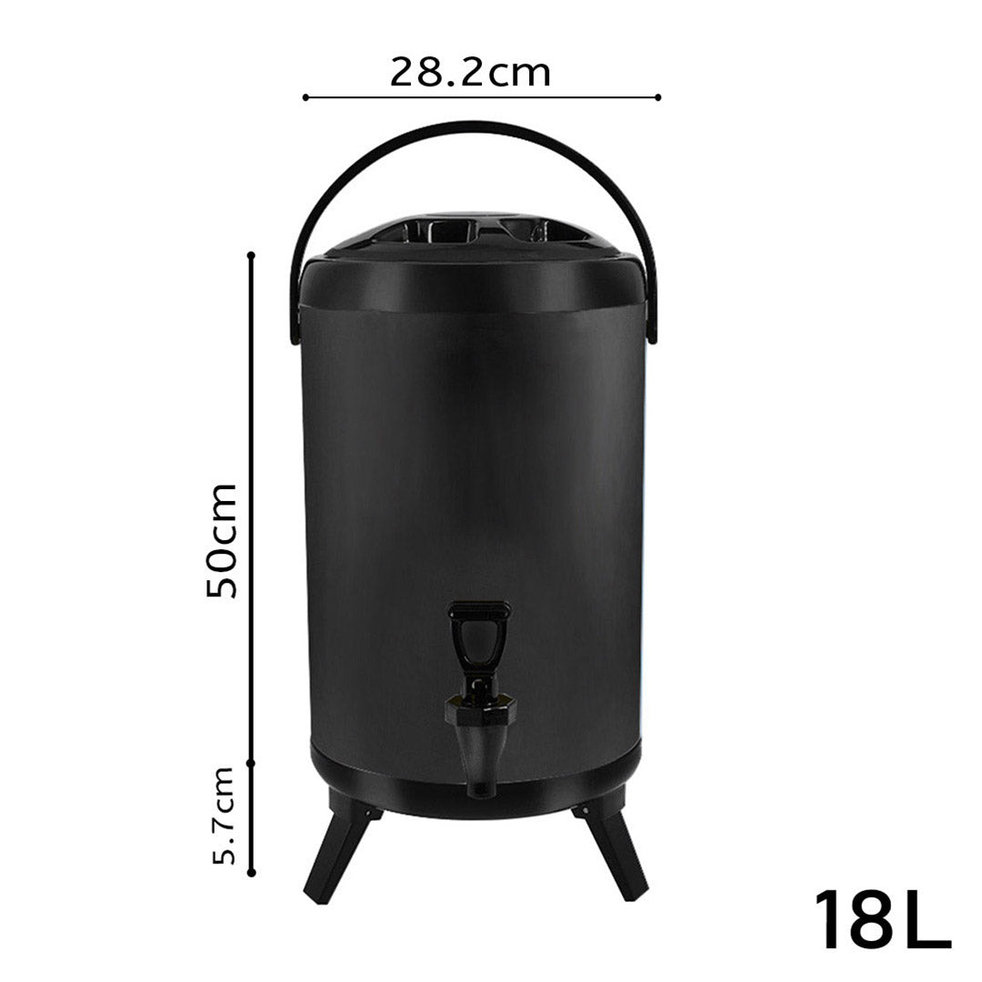 NNEAGS 2X 18L Stainless Steel Insulated Milk Tea Barrel Hot and Cold Beverage Dispenser Container with Faucet Black