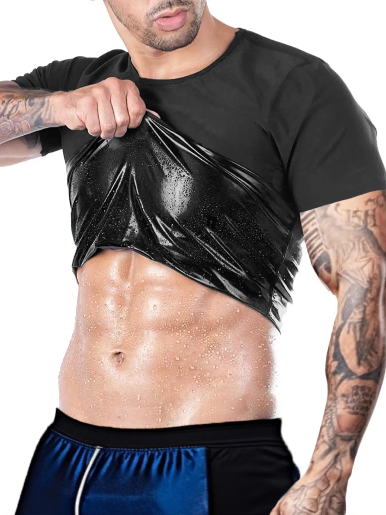 Men'S Sweat Sauna T-Shirts, Athletic Short Sleeve Tee, Weight Lose Workout Slimming Body Shaper, Fitness Waist Trainer, Men'S Shapewear, Gym Wear, Workout Top