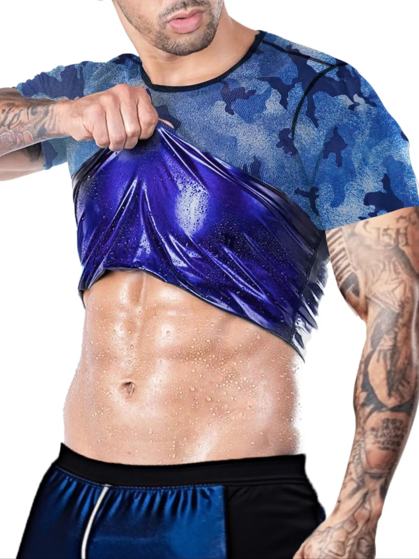 Men'S Sweat Sauna T-Shirts, Athletic Short Sleeve Tee, Weight Lose Workout Slimming Body Shaper, Fitness Waist Trainer, Men'S Shapewear, Gym Wear, Workout Top