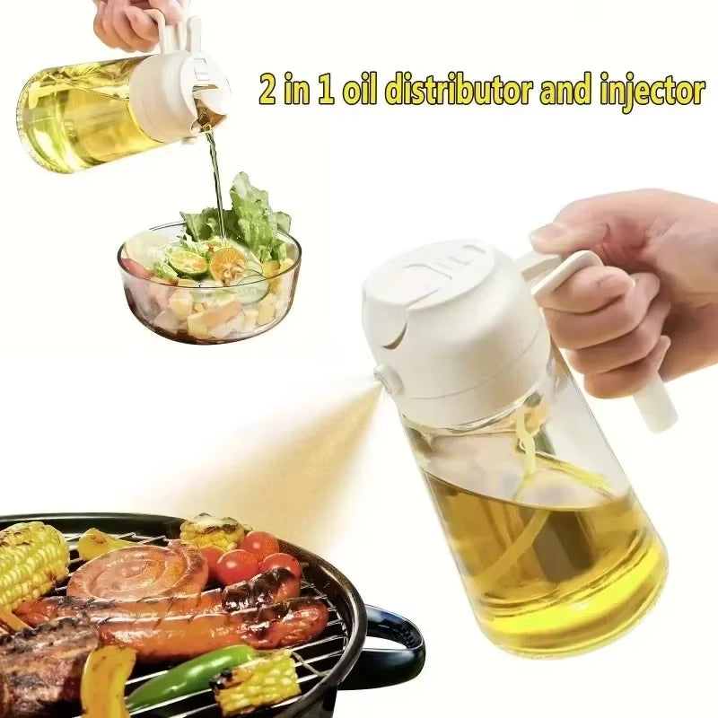 Dual Capacity Oil Spray Bottle - 200/300/500ml Kitchen Oil, Vinegar, and Soy Sauce Sprayer Container