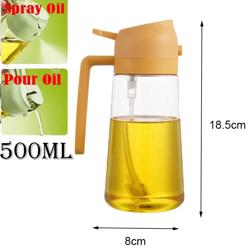 Dual Capacity Oil Spray Bottle - 200/300/500ml Kitchen Oil, Vinegar, and Soy Sauce Sprayer Container