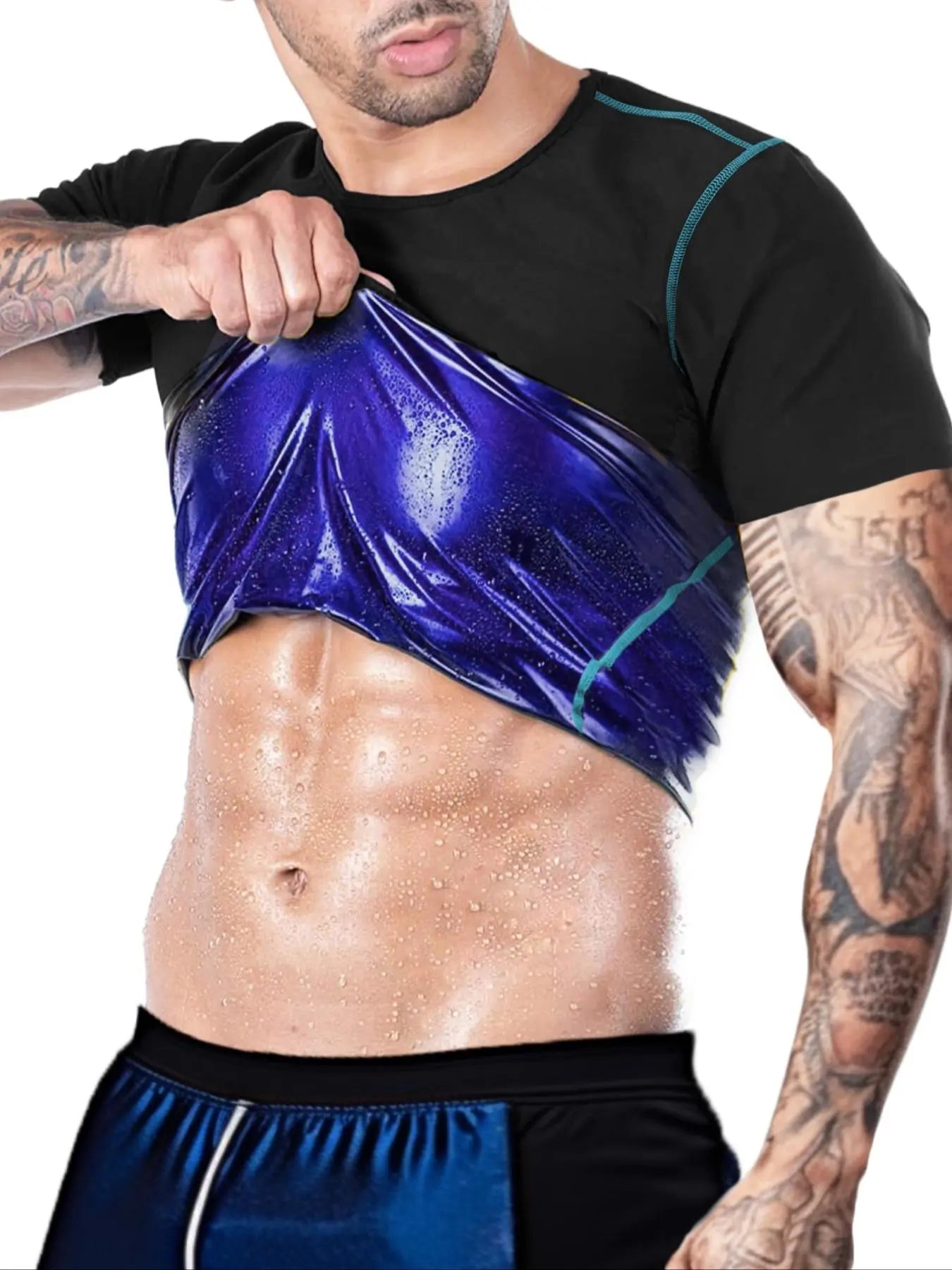Men'S Sweat Sauna T-Shirts, Athletic Short Sleeve Tee, Weight Lose Workout Slimming Body Shaper, Fitness Waist Trainer, Men'S Shapewear, Gym Wear, Workout Top