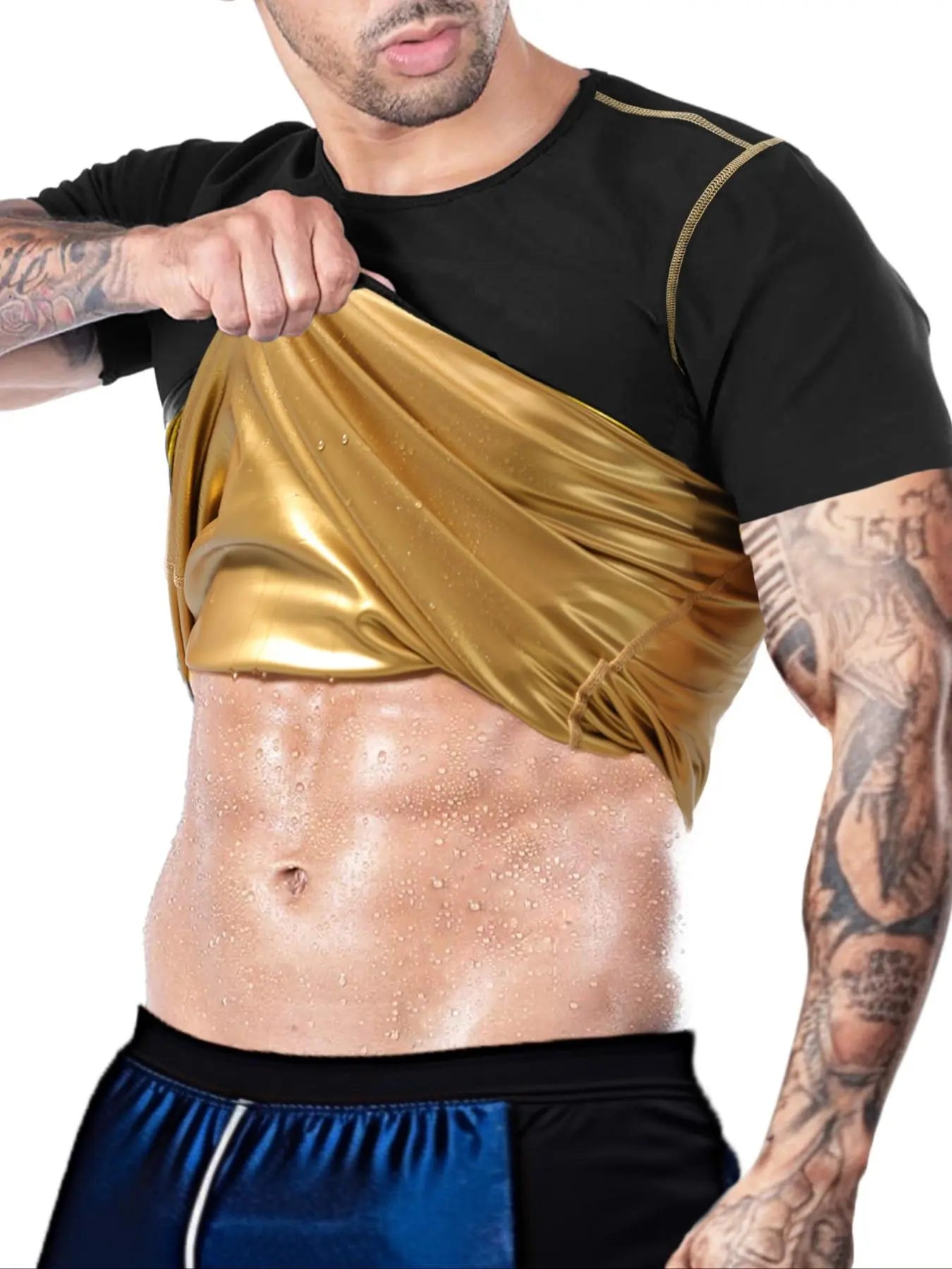 Men'S Sweat Sauna T-Shirts, Athletic Short Sleeve Tee, Weight Lose Workout Slimming Body Shaper, Fitness Waist Trainer, Men'S Shapewear, Gym Wear, Workout Top