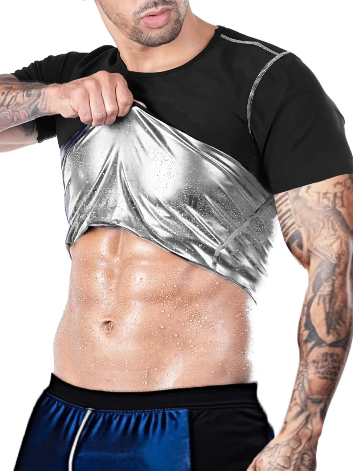 Men'S Sweat Sauna T-Shirts, Athletic Short Sleeve Tee, Weight Lose Workout Slimming Body Shaper, Fitness Waist Trainer, Men'S Shapewear, Gym Wear, Workout Top