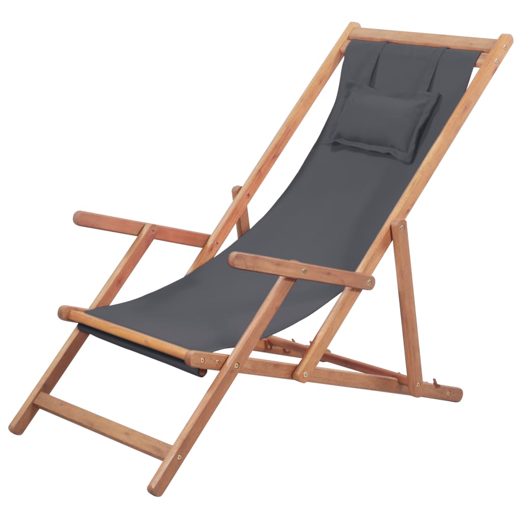 NNEVL Folding Beach Chair Fabric and Wooden Frame Grey