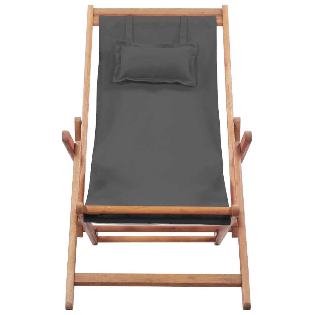 NNEVL Folding Beach Chair Fabric and Wooden Frame Grey