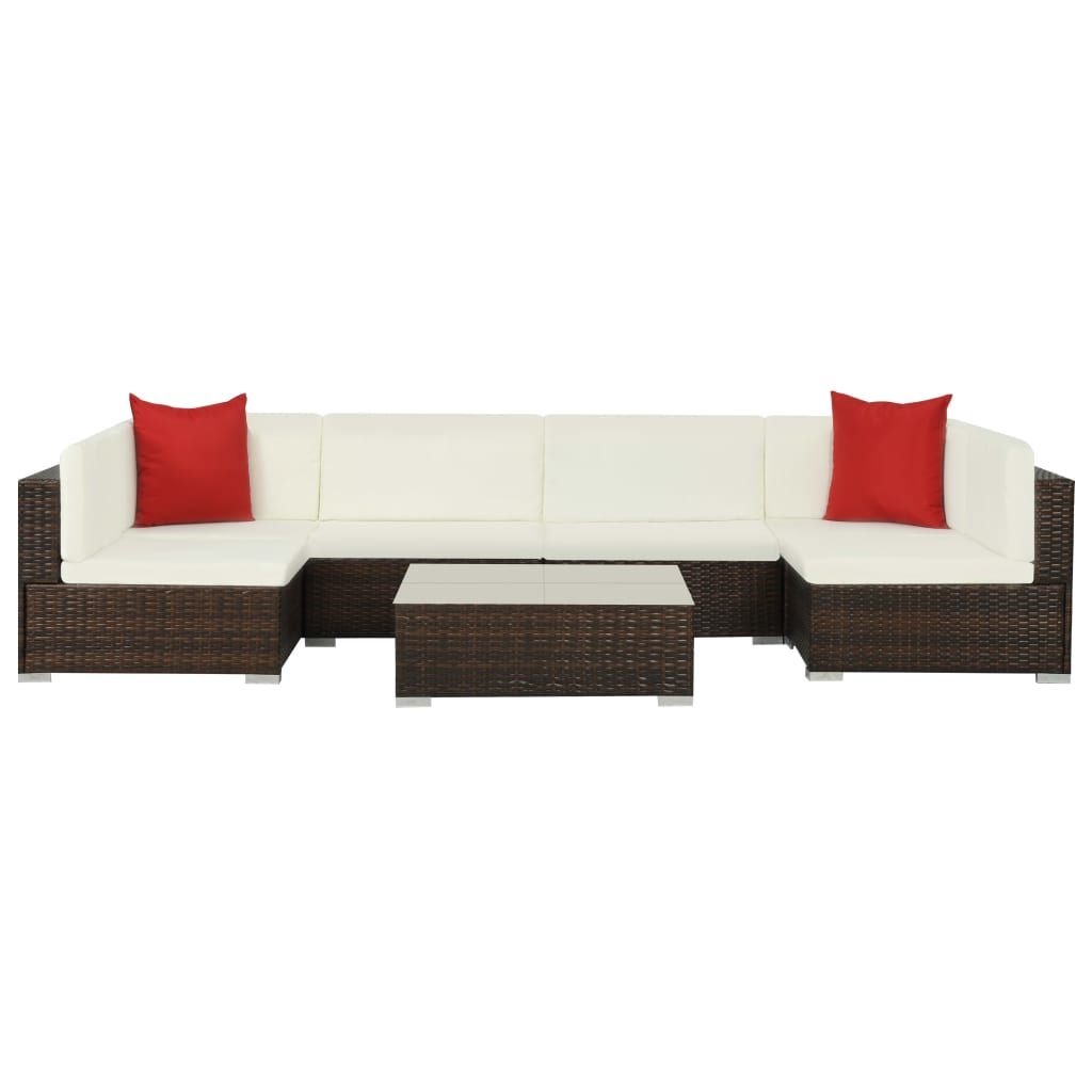 NNEVL 7 Piece Garden Lounge Set with Cushions Poly Rattan Brown