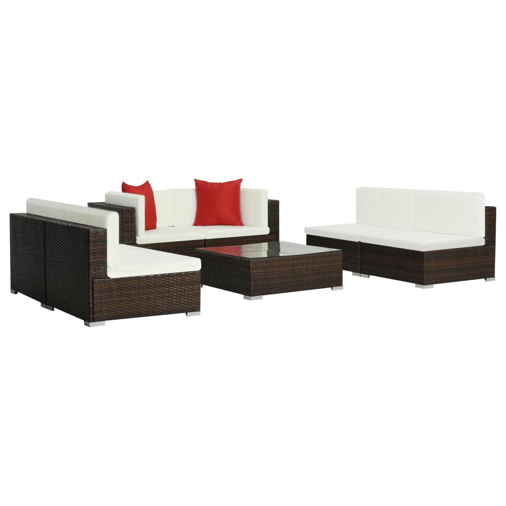 NNEVL 7 Piece Garden Lounge Set with Cushions Poly Rattan Brown