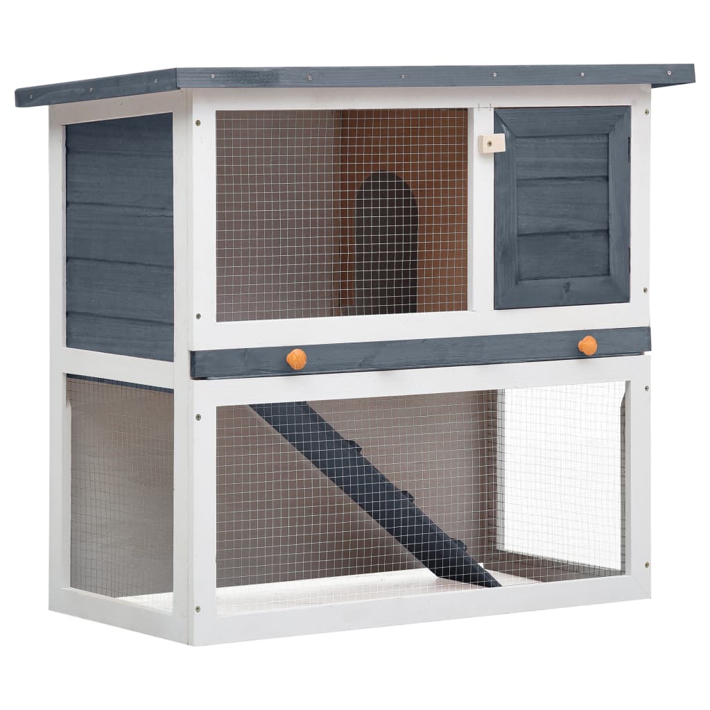NNEVL Outdoor Rabbit Hutch 1 Door Grey Wood