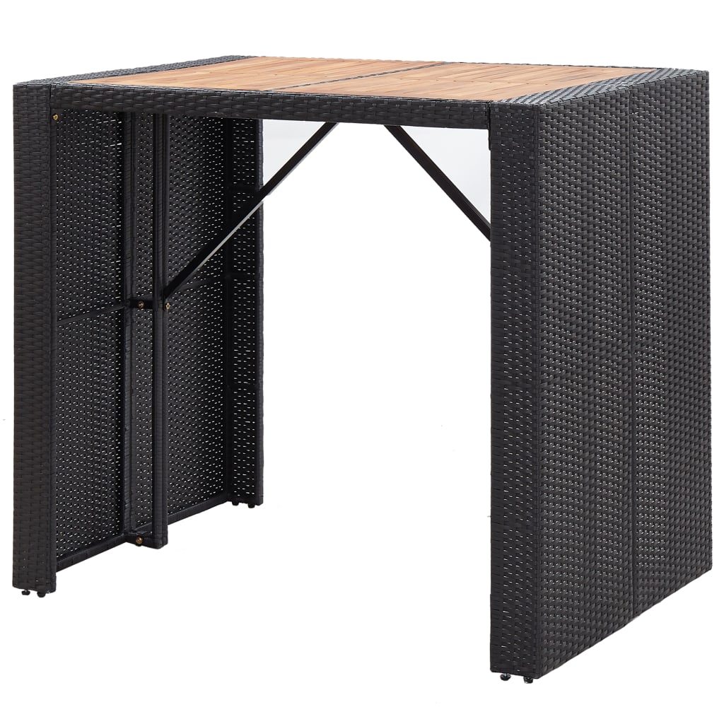 NNEVL 5 Piece Outdoor Bar Set Poly Rattan and Acacia Wood Black