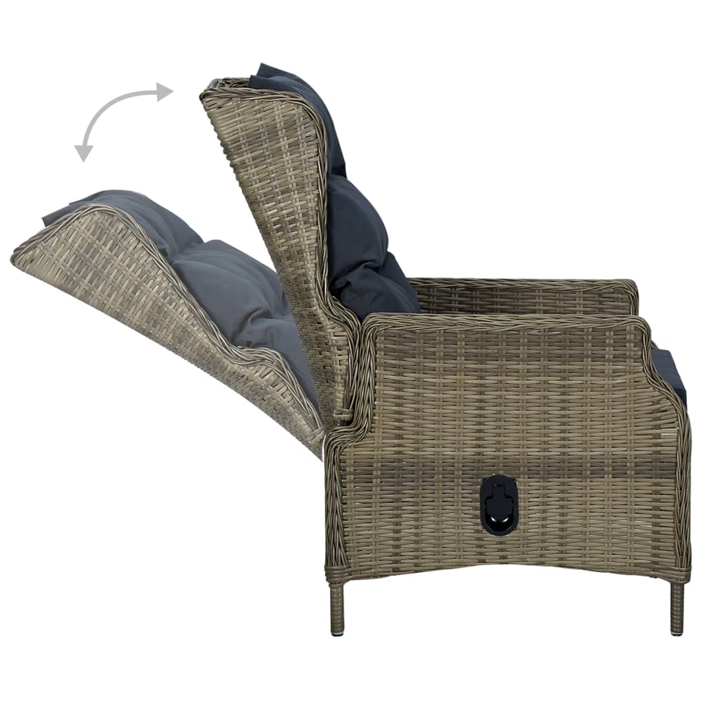 NNEVL Reclining Garden Chair with Cushions Poly Rattan Brown
