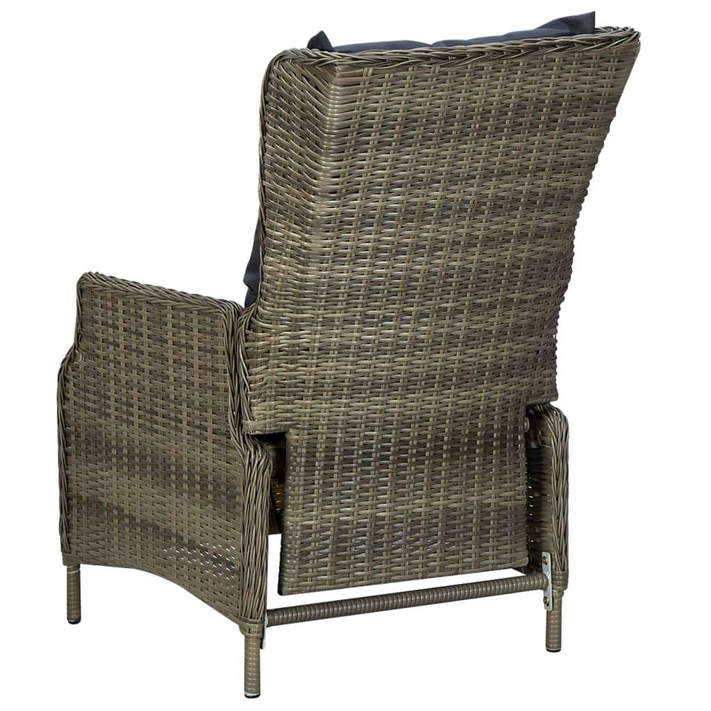 NNEVL Reclining Garden Chair with Cushions Poly Rattan Brown