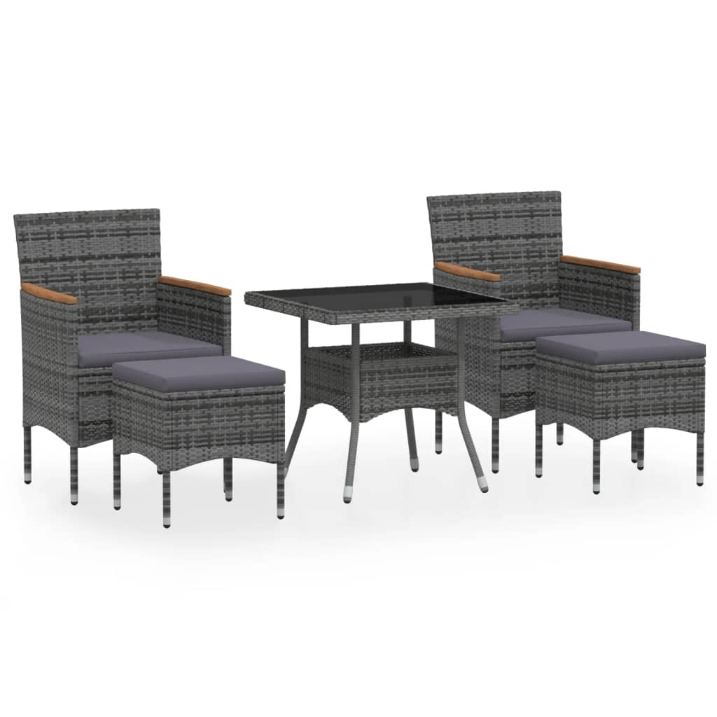 NNEVL 5 Piece Garden Dining Set Poly Rattan and Tempered Glass Grey