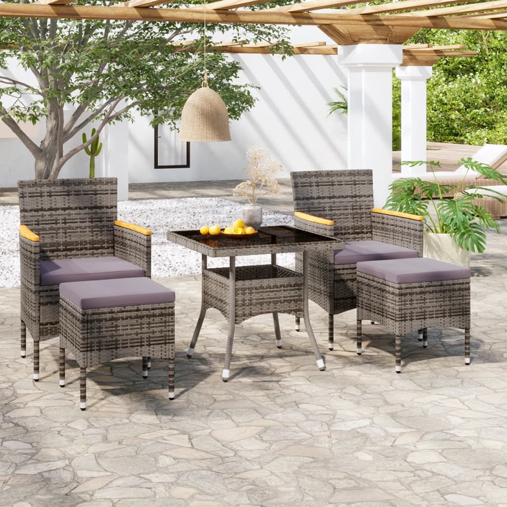 NNEVL 5 Piece Garden Dining Set Poly Rattan and Tempered Glass Grey