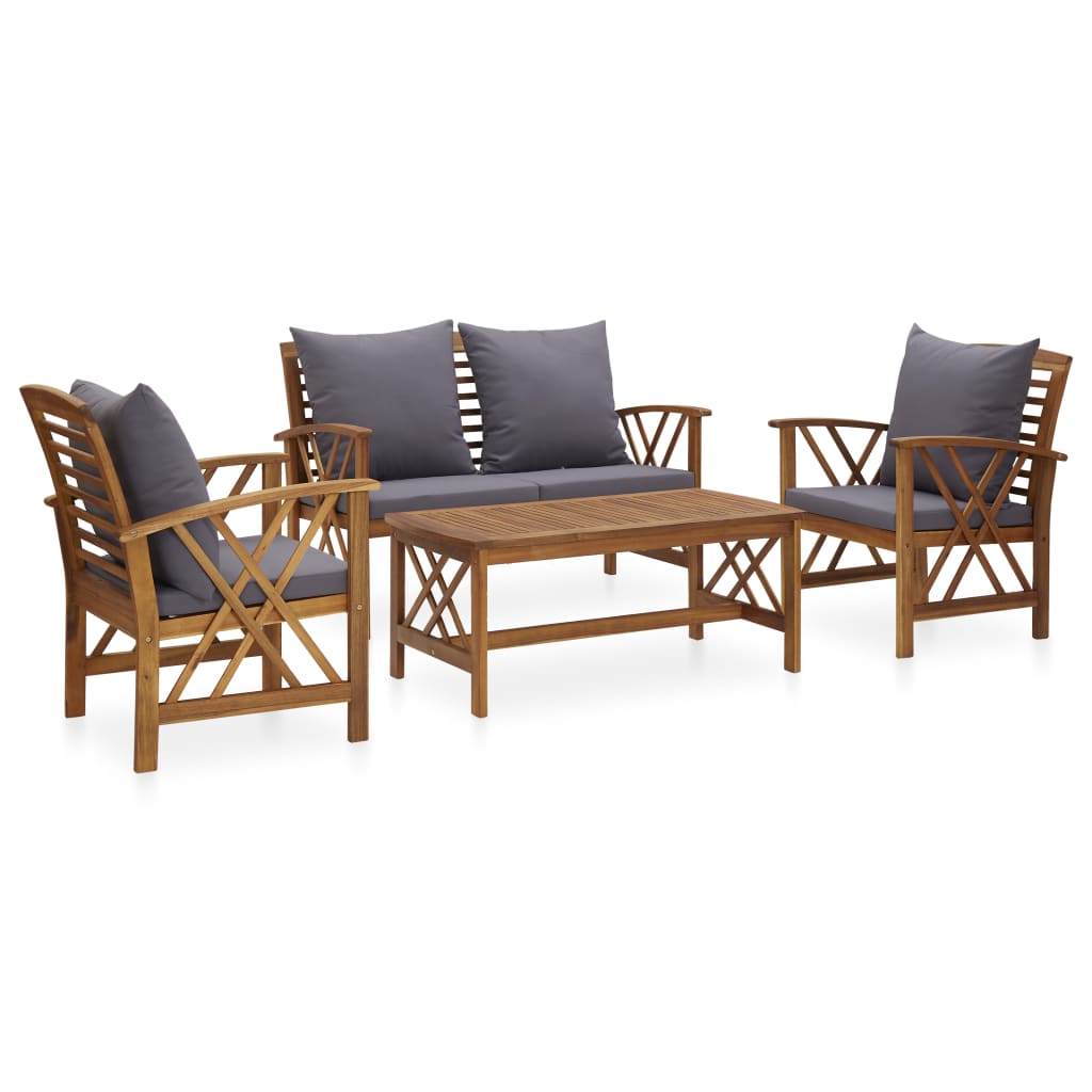 NNEVL 4 Piece Garden Lounge Set with Cushions Solid Acacia Wood