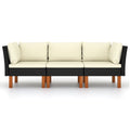 NNEVL 3-Seater Garden Sofa with Cushions Black Poly Rattan