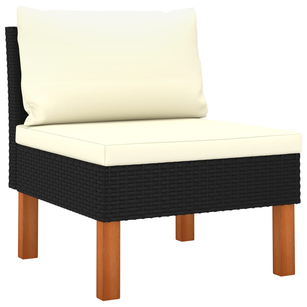 NNEVL 3-Seater Garden Sofa with Cushions Black Poly Rattan
