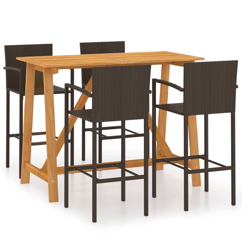 NNEVL 5 Piece Garden Bar Set Brown