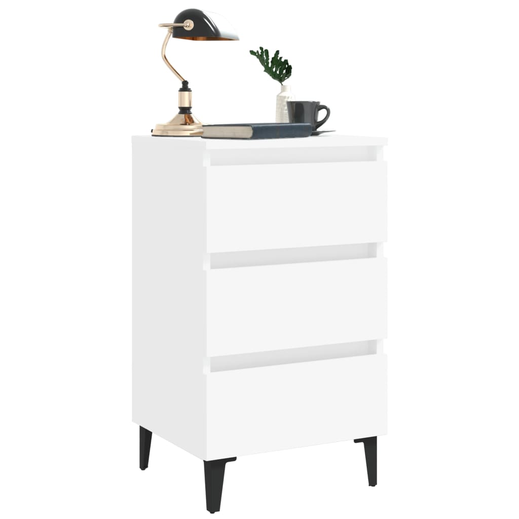 NNEVL Bed Cabinet with Metal Legs White 40x35x69 cm