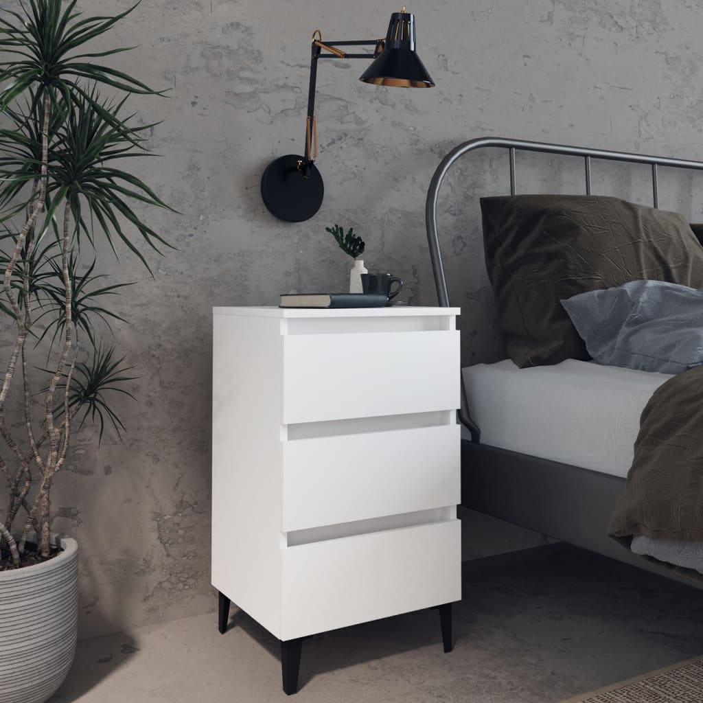 NNEVL Bed Cabinet with Metal Legs White 40x35x69 cm