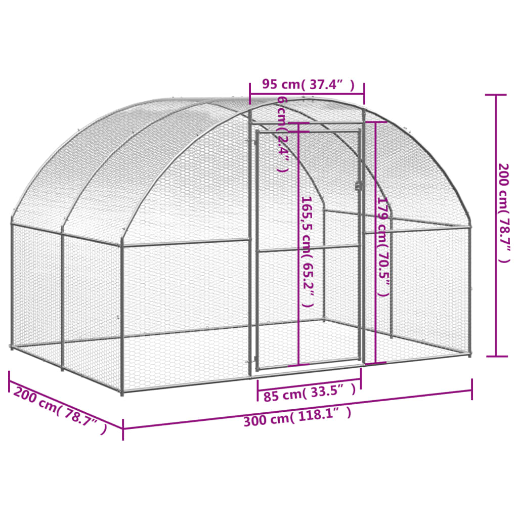 NNEVL Outdoor Chicken Coop 3x2x2 m Galvanised Steel