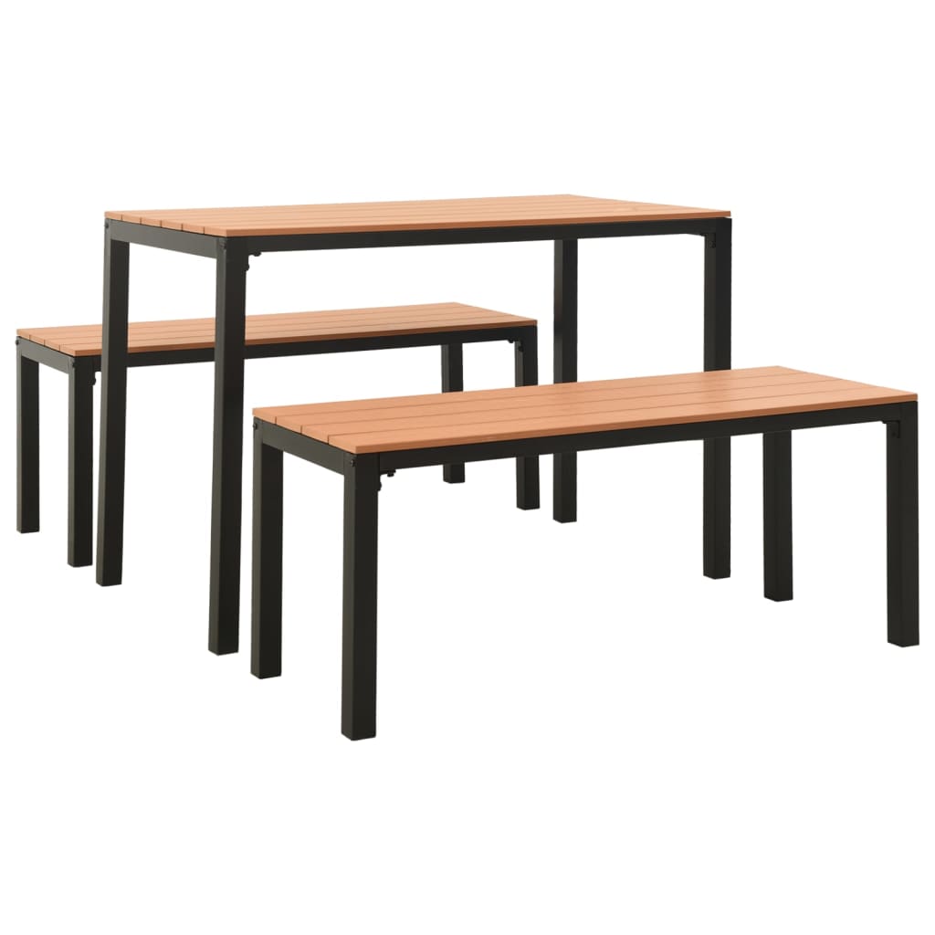 NNEVL 3 Piece Garden Dining Set Steel and WPC Brown and Black