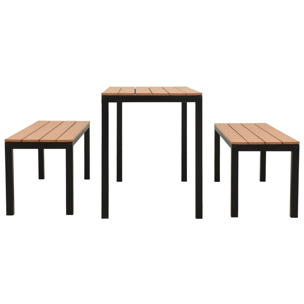 NNEVL 3 Piece Garden Dining Set Steel and WPC Brown and Black