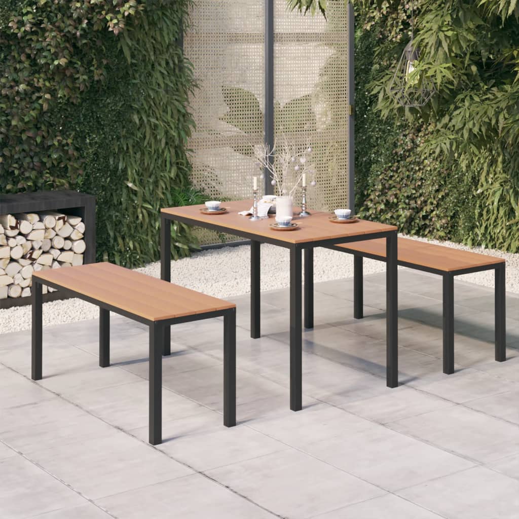 NNEVL 3 Piece Garden Dining Set Steel and WPC Brown and Black