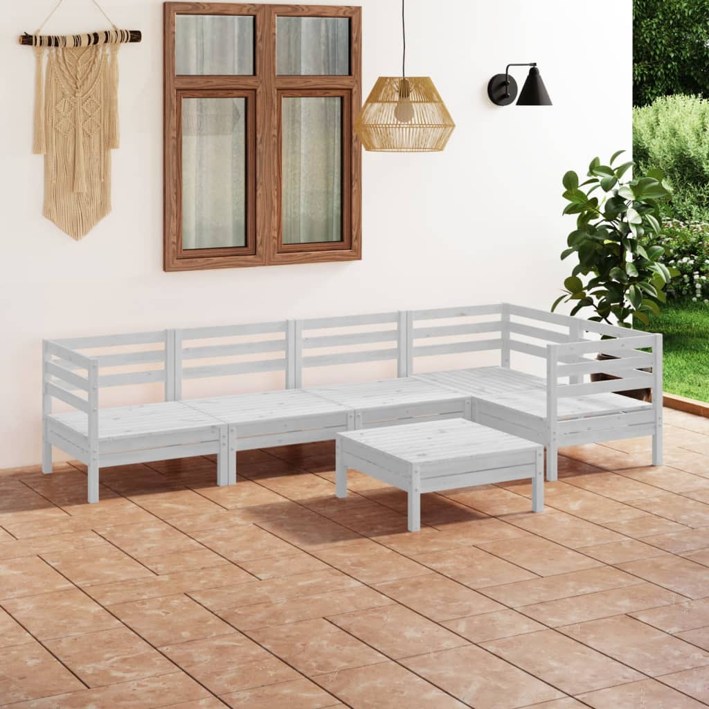 NNEVL 6 Piece Garden Lounge Set Solid Pinewood White