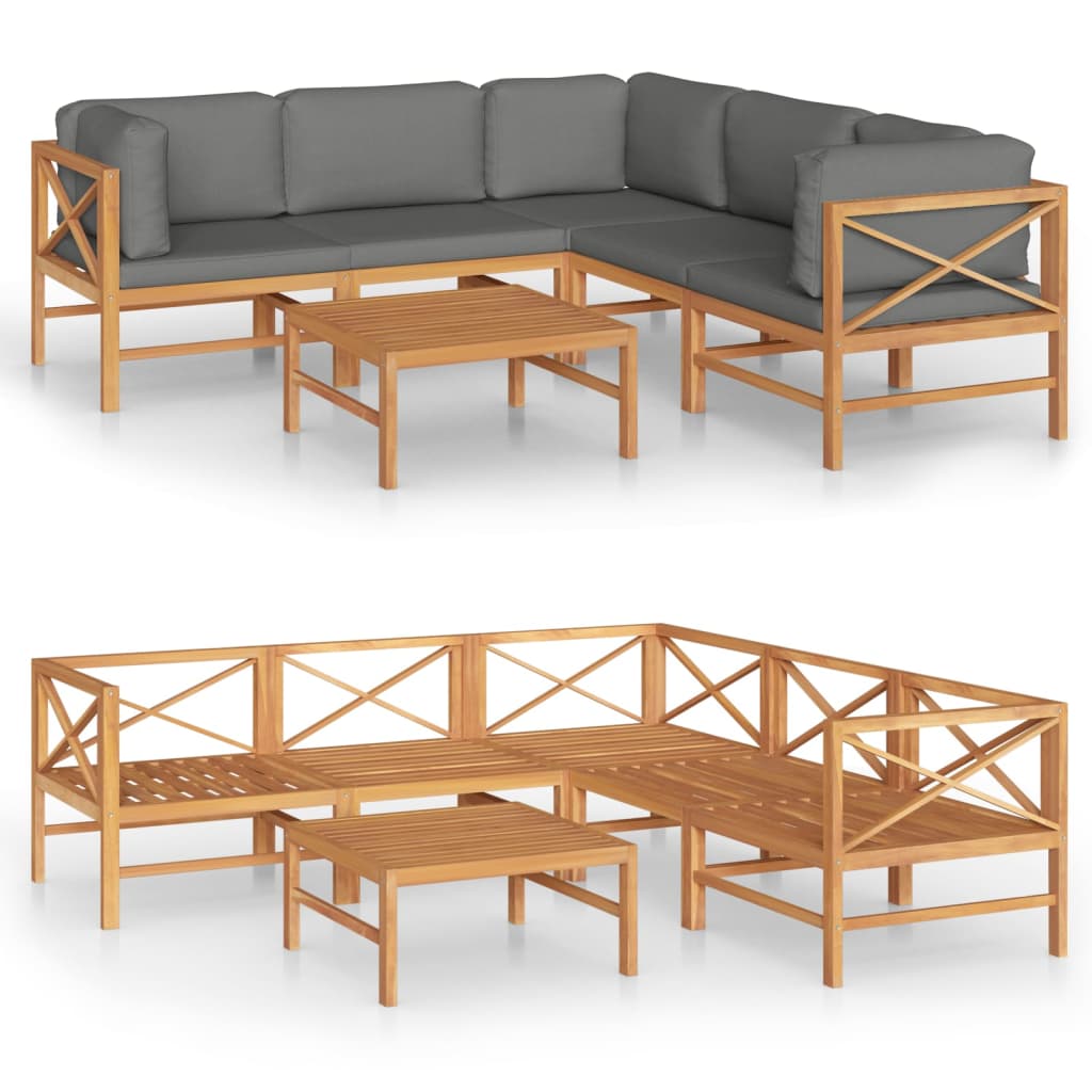 NNEVL 6 Piece Garden Lounge Set with Grey Cushions Solid Teak Wood