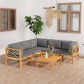 NNEVL 6 Piece Garden Lounge Set with Grey Cushions Solid Teak Wood