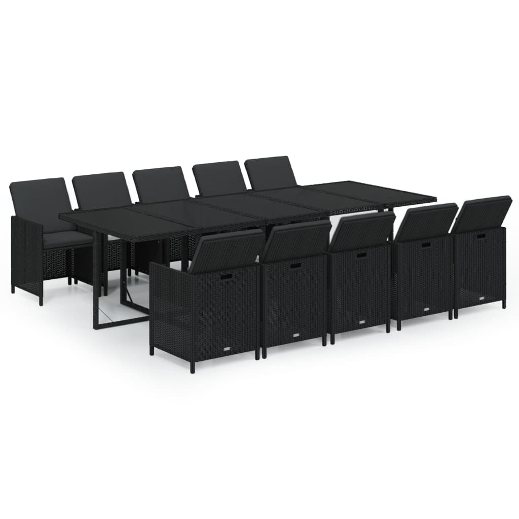 NNEVL 11 Piece Garden Dining Set with Cushions Poly Rattan Black