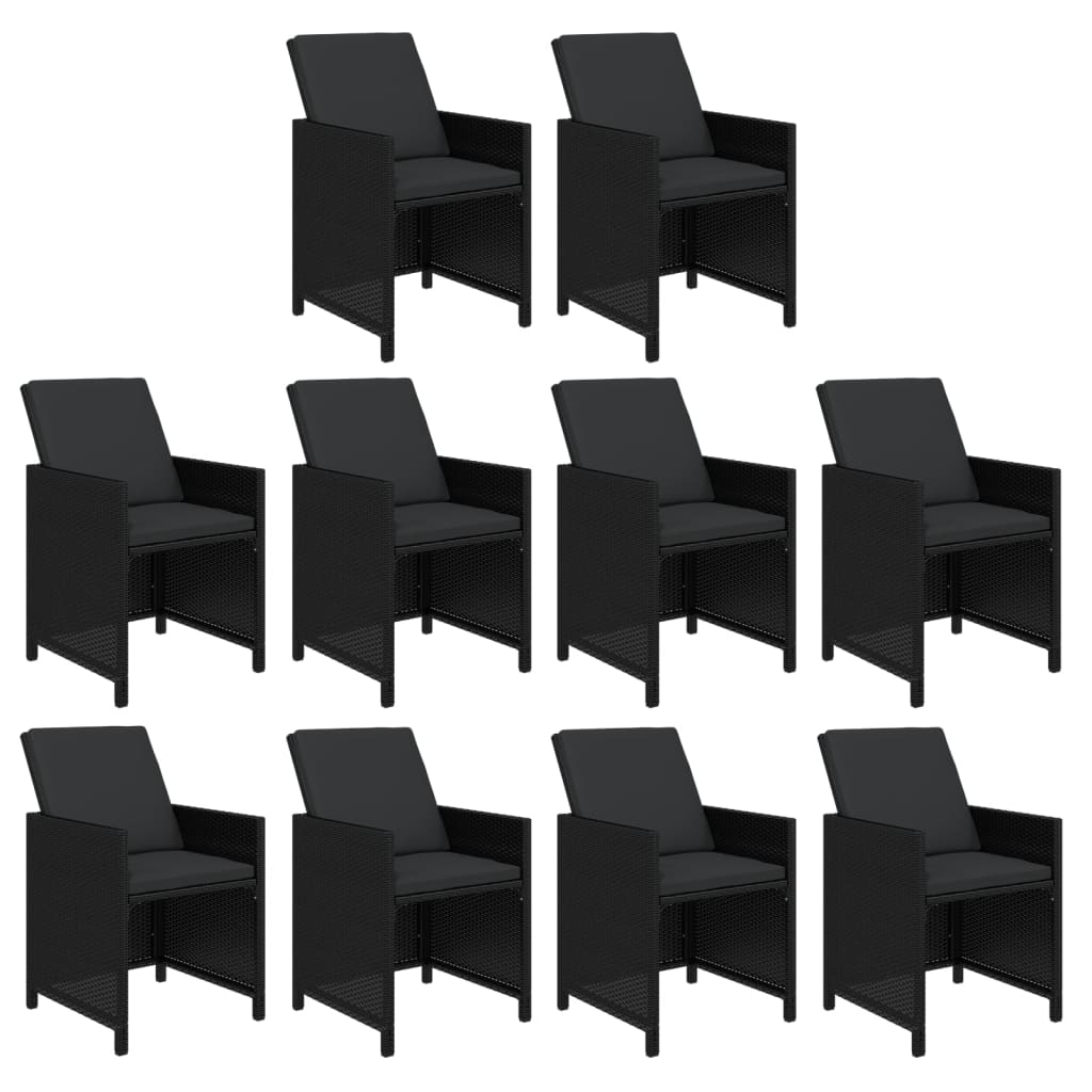 NNEVL 11 Piece Garden Dining Set with Cushions Poly Rattan Black