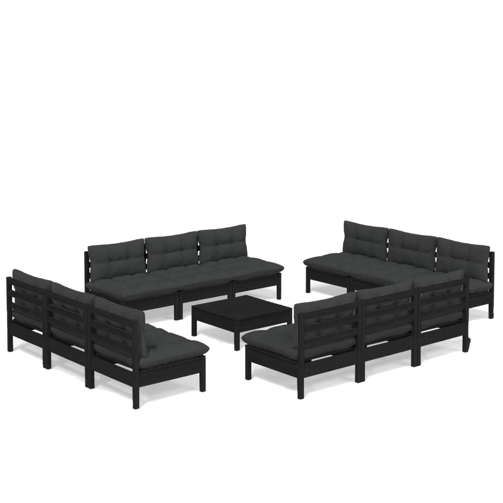 NNEVL 13 Piece Garden Lounge Set with Anthracite Cushions Pinewood