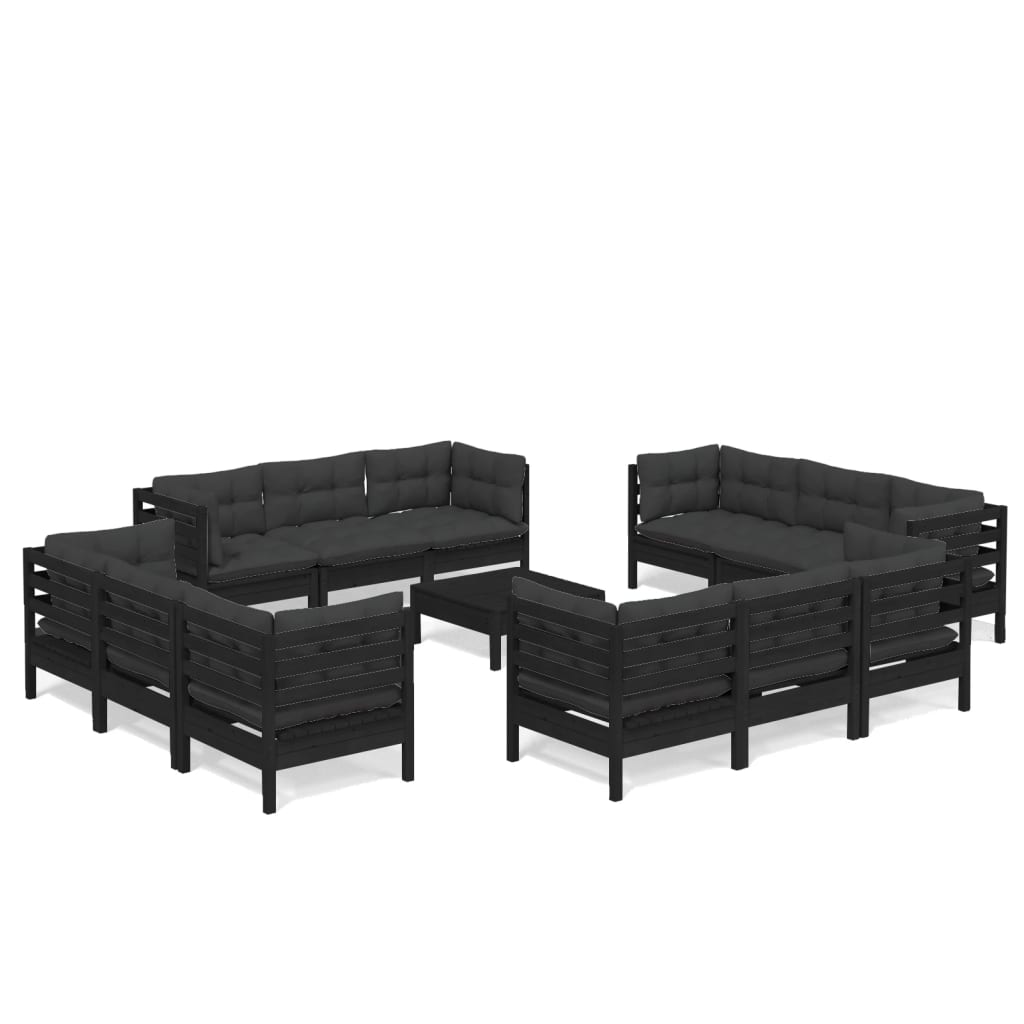 NNEVL 13 Piece Garden Lounge Set with Anthracite Cushions Pinewood