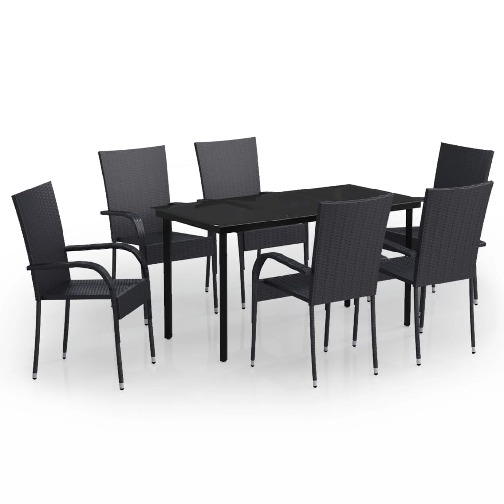 NNEVL 7 Piece Outdoor Dining Set Black