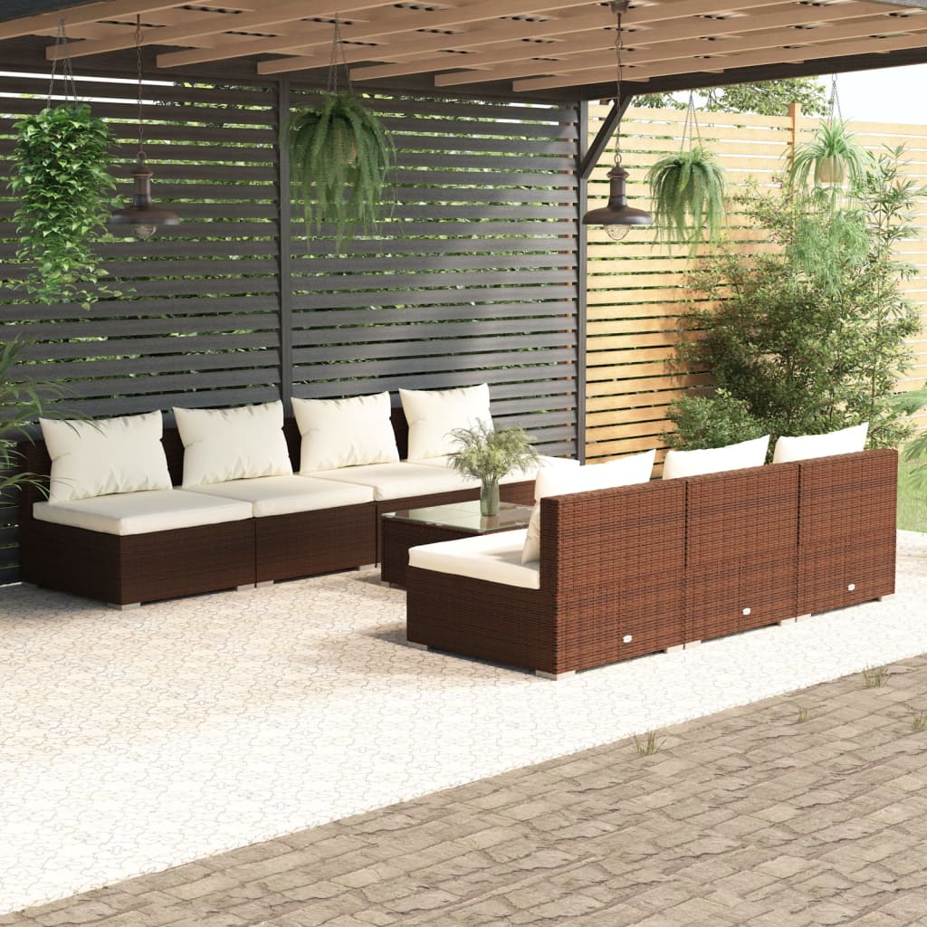NNEVL 8 Piece Garden Lounge Set with Cushions Poly Rattan Brown