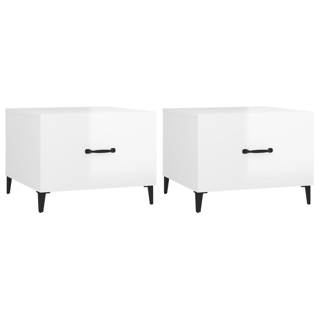 NNEVL Coffee Tables with Metal Legs 2 pcs High Gloss White 50x50x40 cm