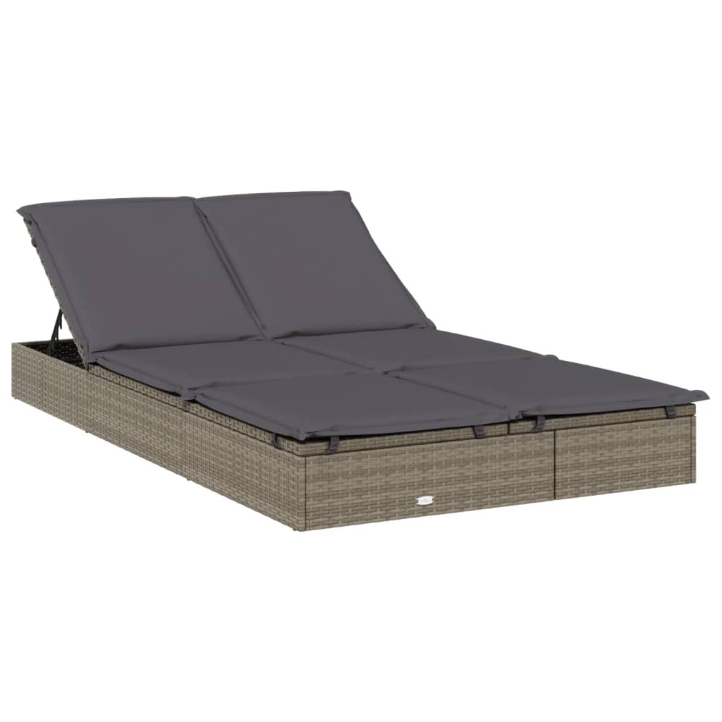 NNEVL 2-Person Sunbed with Cushions Grey Poly Rattan