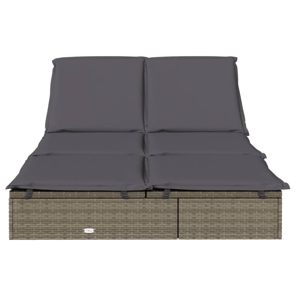NNEVL 2-Person Sunbed with Cushions Grey Poly Rattan