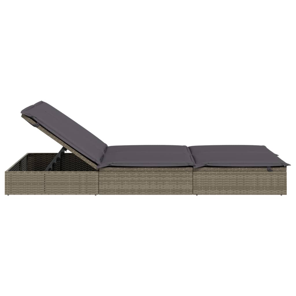 NNEVL 2-Person Sunbed with Cushions Grey Poly Rattan