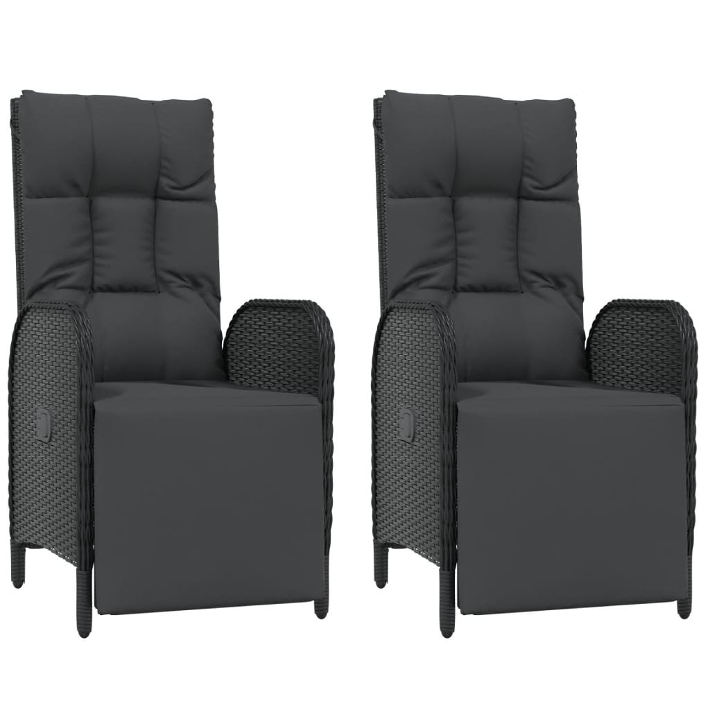 NNEVL Outdoor Reclining Chairs with Cushions 2 pcs Poly Rattan Black