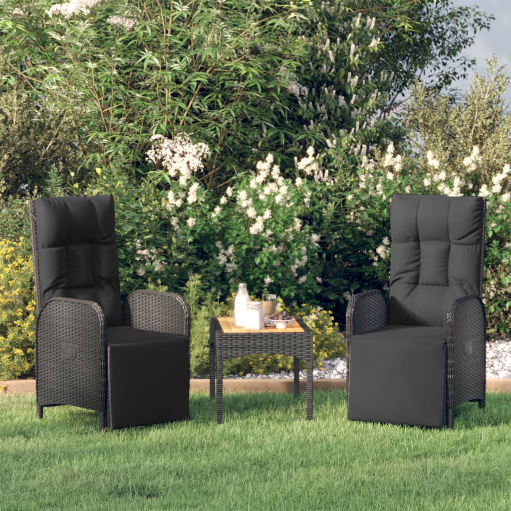 NNEVL Outdoor Reclining Chairs with Cushions 2 pcs Poly Rattan Black