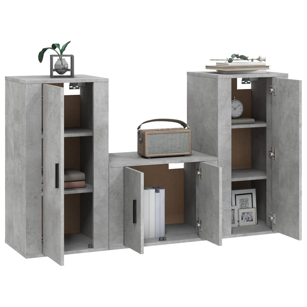 NNEVL 3 Piece TV Cabinet Set Concrete Grey Engineered Wood