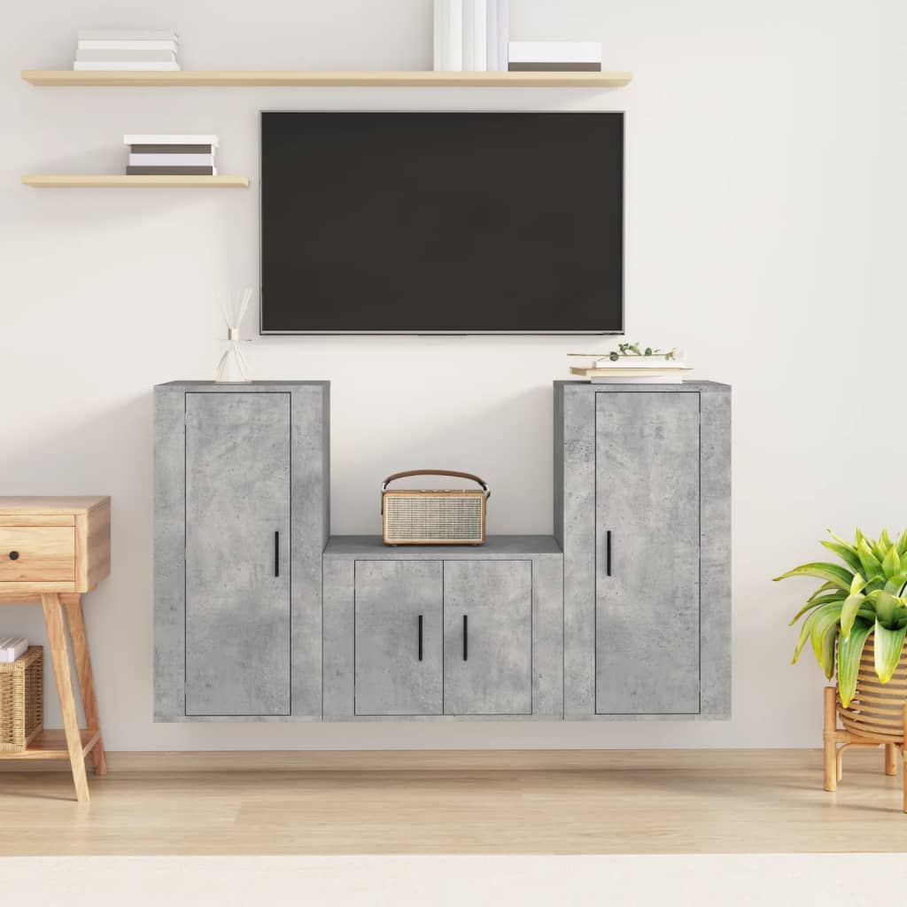 NNEVL 3 Piece TV Cabinet Set Concrete Grey Engineered Wood