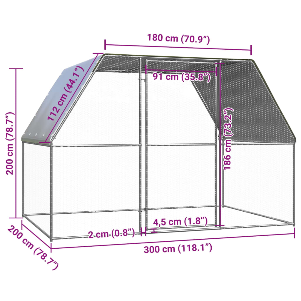 NNEVL Chicken Cage Silver and Grey 3x2x2 m Galvanised Steel