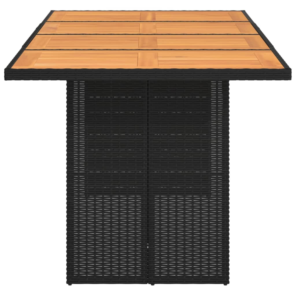 NNEVL Garden Table with Acacia Wood Top Black 190x80x75 cm Poly Rattan
