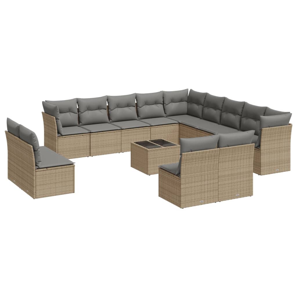 NNEVL 14 Piece Garden Sofa Set with Cushions Beige Poly Rattan