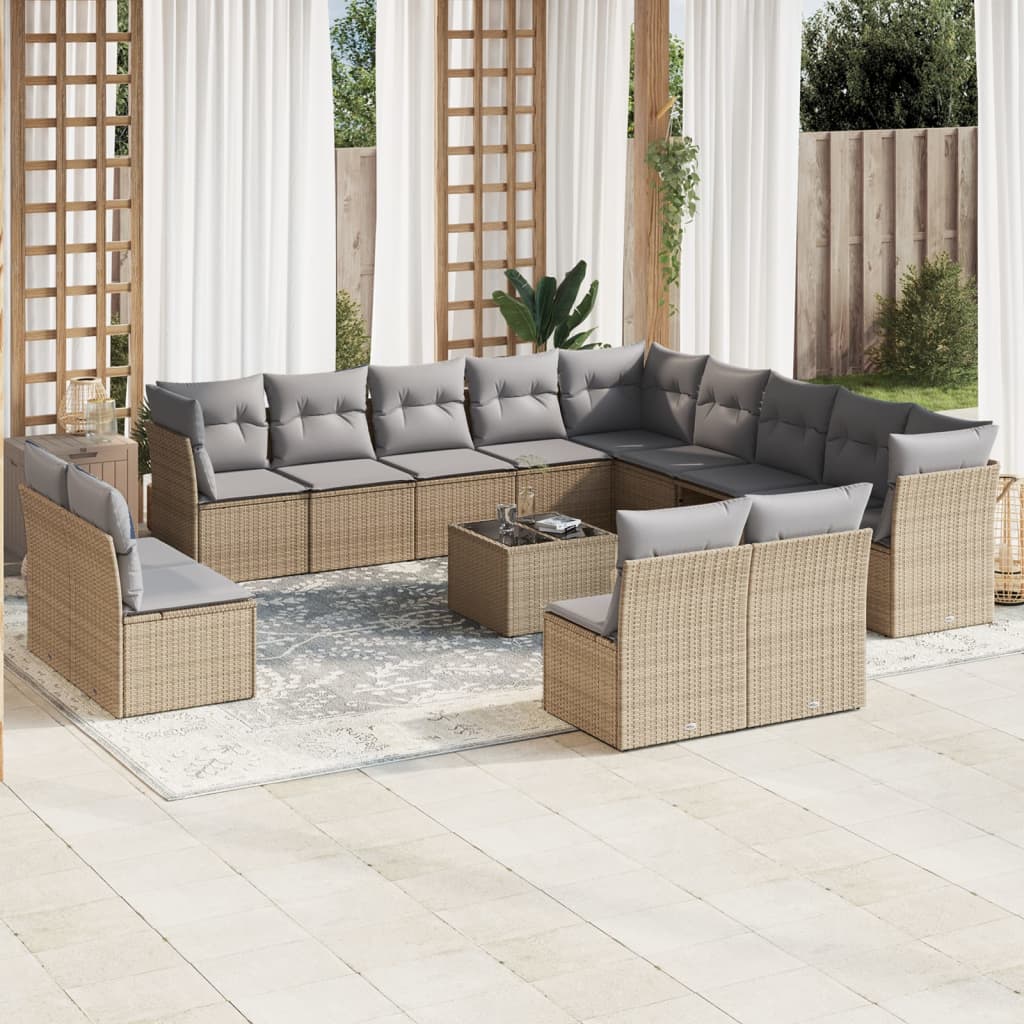NNEVL 14 Piece Garden Sofa Set with Cushions Beige Poly Rattan